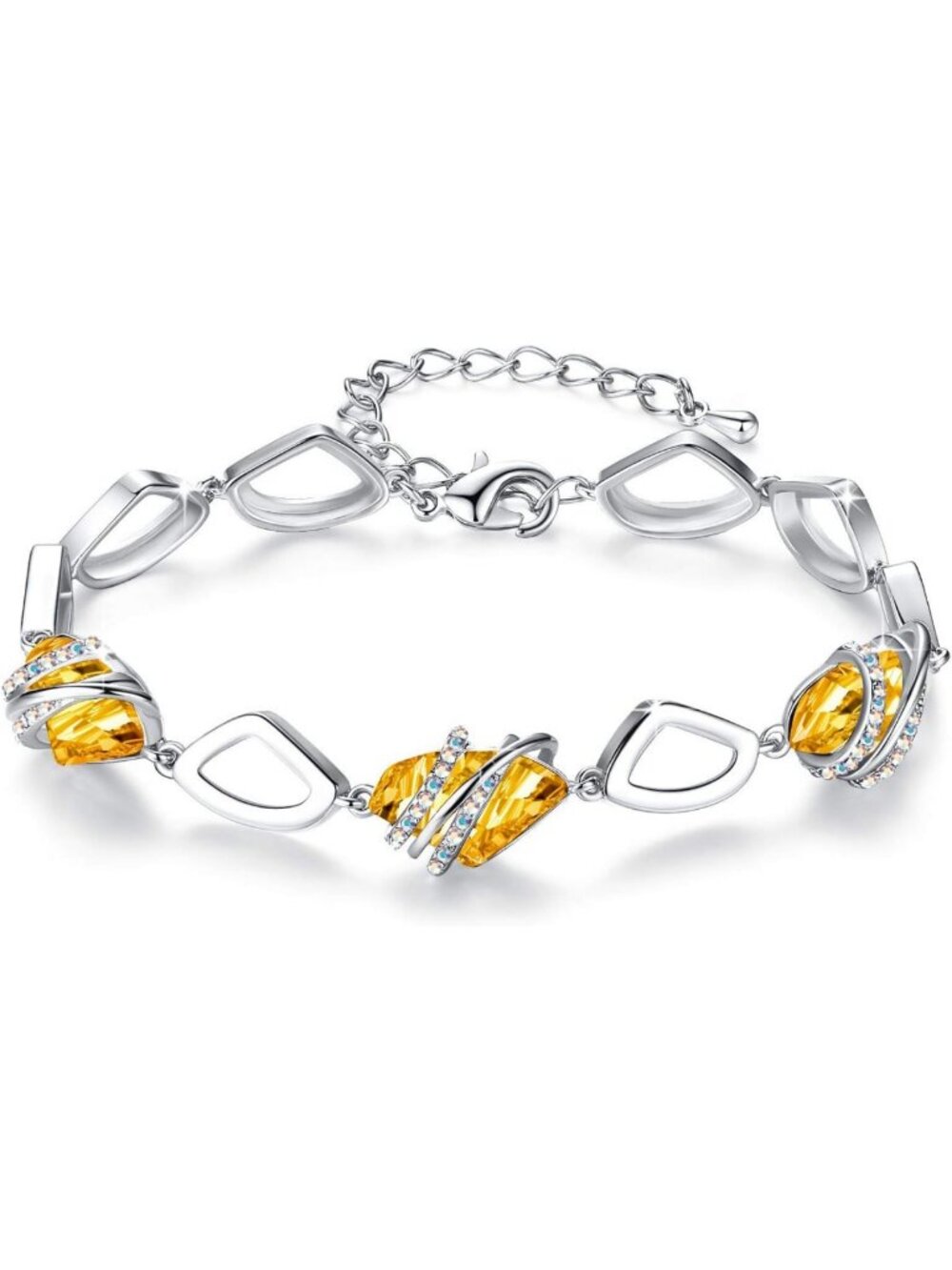 Charming Birthstone Link Bracelet for Women, 18K Rose Gold & Silver, Adjustable